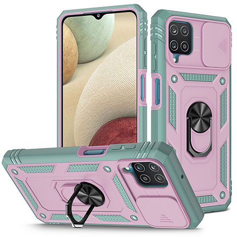 Funda Bumper Silicona y Plastico Mate Carcasa con Magnetico Anillo de dedo Soporte MQ5 para Samsung Galaxy A12 Rosa