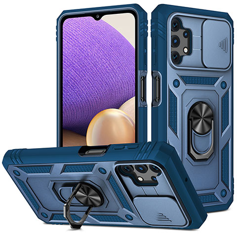 Funda Bumper Silicona y Plastico Mate Carcasa con Magnetico Anillo de dedo Soporte MQ5 para Samsung Galaxy A32 4G Azul