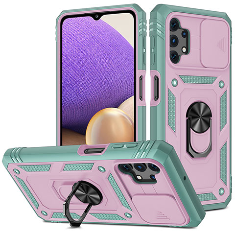 Funda Bumper Silicona y Plastico Mate Carcasa con Magnetico Anillo de dedo Soporte MQ5 para Samsung Galaxy A32 4G Verde