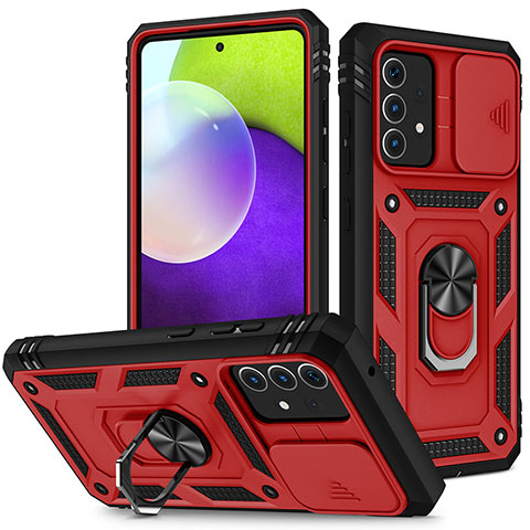 Funda Bumper Silicona y Plastico Mate Carcasa con Magnetico Anillo de dedo Soporte MQ5 para Samsung Galaxy A52 5G Rojo