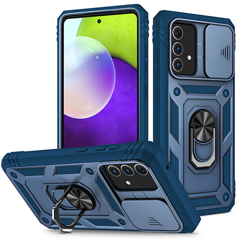 Funda Bumper Silicona y Plastico Mate Carcasa con Magnetico Anillo de dedo Soporte MQ5 para Samsung Galaxy A52s 5G Azul