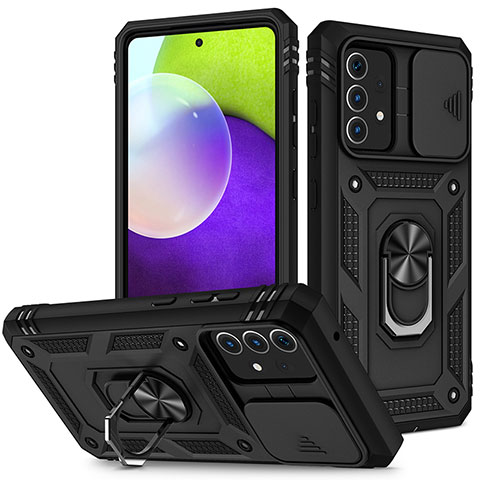 Funda Bumper Silicona y Plastico Mate Carcasa con Magnetico Anillo de dedo Soporte MQ5 para Samsung Galaxy A52s 5G Negro