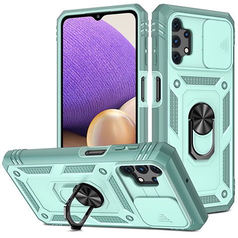 Funda Bumper Silicona y Plastico Mate Carcasa con Magnetico Anillo de dedo Soporte MQ5 para Samsung Galaxy M32 5G Azul Claro