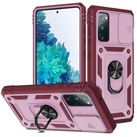 Funda Bumper Silicona y Plastico Mate Carcasa con Magnetico Anillo de dedo Soporte MQ5 para Samsung Galaxy S20 FE 4G Rosa