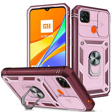 Funda Bumper Silicona y Plastico Mate Carcasa con Magnetico Anillo de dedo Soporte MQ5 para Xiaomi POCO C31 Rosa