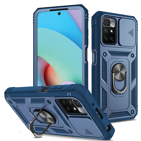 Funda Bumper Silicona y Plastico Mate Carcasa con Magnetico Anillo de dedo Soporte MQ5 para Xiaomi Redmi 10 (2022) Azul