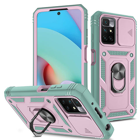 Funda Bumper Silicona y Plastico Mate Carcasa con Magnetico Anillo de dedo Soporte MQ5 para Xiaomi Redmi 10 (2022) Rosa