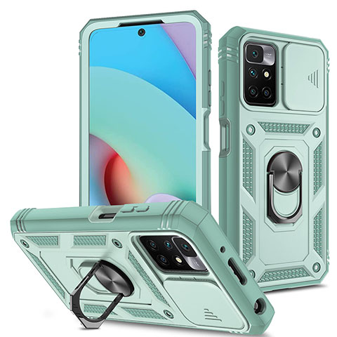 Funda Bumper Silicona y Plastico Mate Carcasa con Magnetico Anillo de dedo Soporte MQ5 para Xiaomi Redmi 10 (2022) Verde