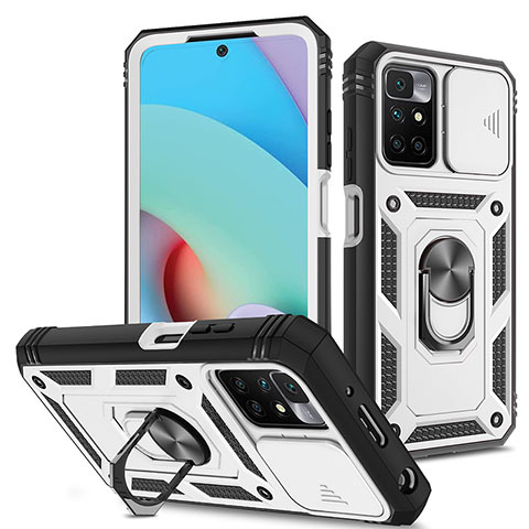 Funda Bumper Silicona y Plastico Mate Carcasa con Magnetico Anillo de dedo Soporte MQ5 para Xiaomi Redmi Note 11 4G (2021) Blanco