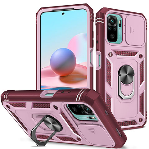 Funda Bumper Silicona y Plastico Mate Carcasa con Magnetico Anillo de dedo Soporte MQ5 para Xiaomi Redmi Note 11 SE India 4G Rosa Roja