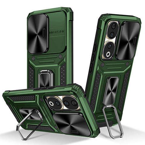 Funda Bumper Silicona y Plastico Mate Carcasa con Magnetico Anillo de dedo Soporte MQ6 para Huawei Honor 90 5G Verde