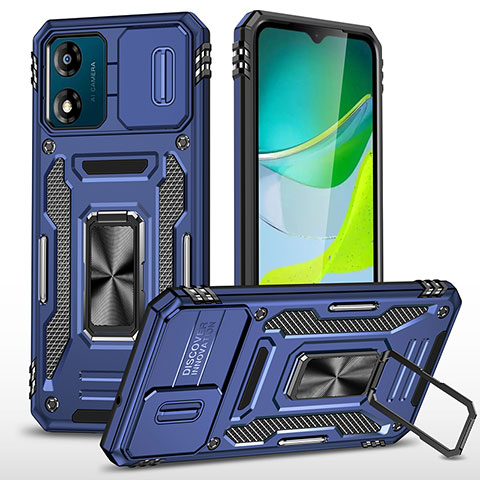 Funda Bumper Silicona y Plastico Mate Carcasa con Magnetico Anillo de dedo Soporte MQ6 para Motorola Moto E13 Azul