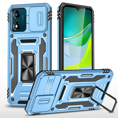 Funda Bumper Silicona y Plastico Mate Carcasa con Magnetico Anillo de dedo Soporte MQ6 para Motorola Moto E13 Azul Cielo