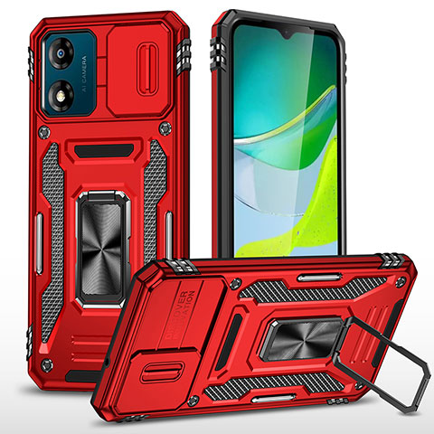 Funda Bumper Silicona y Plastico Mate Carcasa con Magnetico Anillo de dedo Soporte MQ6 para Motorola Moto E13 Rojo