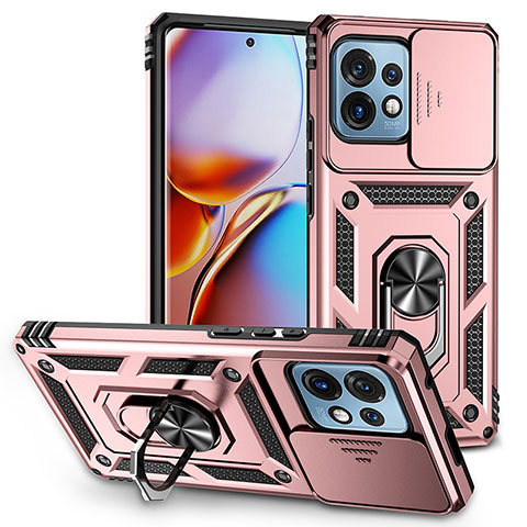 Funda Bumper Silicona y Plastico Mate Carcasa con Magnetico Anillo de dedo Soporte MQ6 para Motorola Moto Edge 40 Pro 5G Oro Rosa