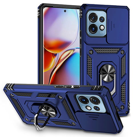 Funda Bumper Silicona y Plastico Mate Carcasa con Magnetico Anillo de dedo Soporte MQ6 para Motorola Moto Edge Plus (2023) 5G Azul