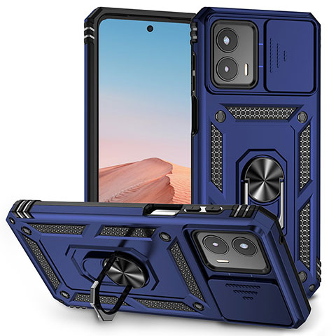 Funda Bumper Silicona y Plastico Mate Carcasa con Magnetico Anillo de dedo Soporte MQ6 para Motorola Moto G 5G (2023) Azul