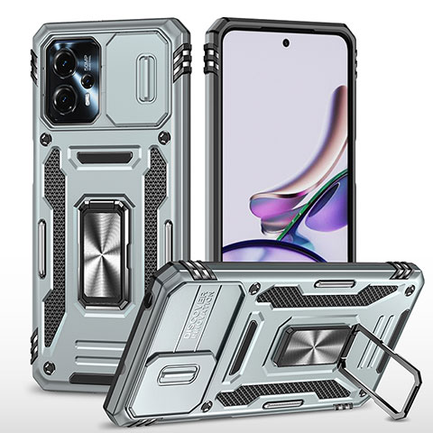 Funda Bumper Silicona y Plastico Mate Carcasa con Magnetico Anillo de dedo Soporte MQ6 para Motorola Moto G13 Gris