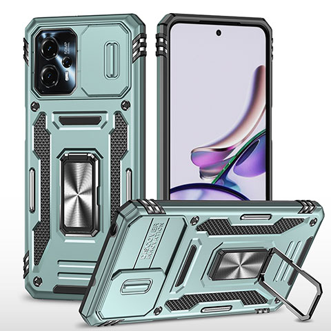 Funda Bumper Silicona y Plastico Mate Carcasa con Magnetico Anillo de dedo Soporte MQ6 para Motorola Moto G13 Menta Verde