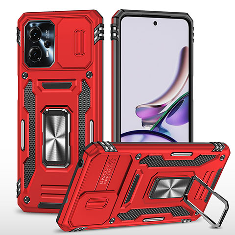 Funda Bumper Silicona y Plastico Mate Carcasa con Magnetico Anillo de dedo Soporte MQ6 para Motorola Moto G23 Rojo