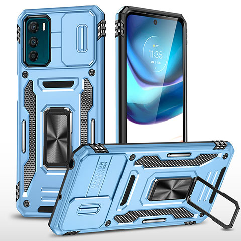 Funda Bumper Silicona y Plastico Mate Carcasa con Magnetico Anillo de dedo Soporte MQ6 para Motorola Moto G42 Azul