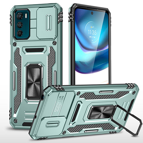 Funda Bumper Silicona y Plastico Mate Carcasa con Magnetico Anillo de dedo Soporte MQ6 para Motorola Moto G42 Menta Verde