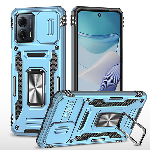 Funda Bumper Silicona y Plastico Mate Carcasa con Magnetico Anillo de dedo Soporte MQ6 para Motorola Moto G53j 5G Azul Claro