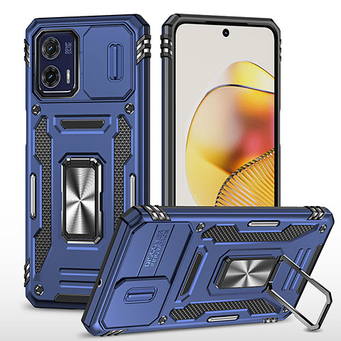 Funda Bumper Silicona y Plastico Mate Carcasa con Magnetico Anillo de dedo Soporte MQ6 para Motorola Moto G73 5G Azul