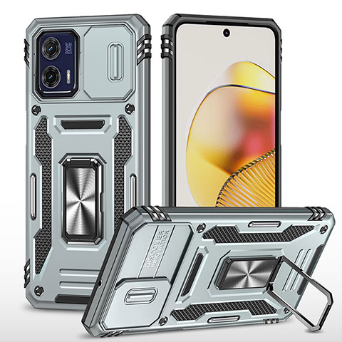 Funda Bumper Silicona y Plastico Mate Carcasa con Magnetico Anillo de dedo Soporte MQ6 para Motorola Moto G73 5G Gris