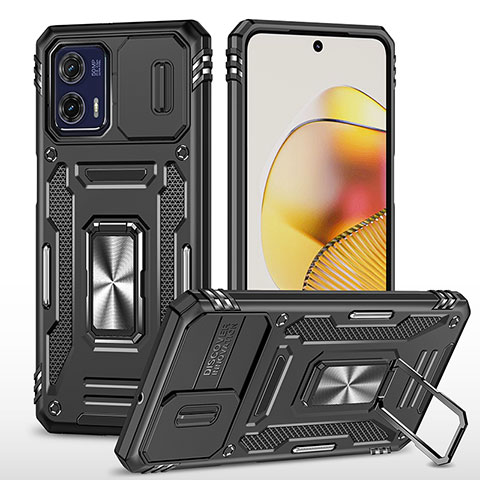 Funda Bumper Silicona y Plastico Mate Carcasa con Magnetico Anillo de dedo Soporte MQ6 para Motorola Moto G73 5G Negro