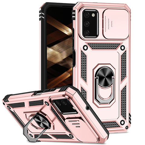 Funda Bumper Silicona y Plastico Mate Carcasa con Magnetico Anillo de dedo Soporte MQ6 para Samsung Galaxy A02s Oro Rosa