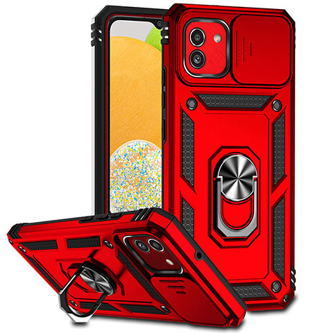 Funda Bumper Silicona y Plastico Mate Carcasa con Magnetico Anillo de dedo Soporte MQ6 para Samsung Galaxy A03 Rojo