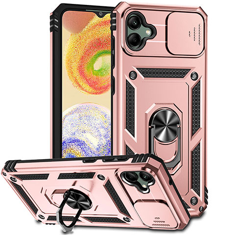 Funda Bumper Silicona y Plastico Mate Carcasa con Magnetico Anillo de dedo Soporte MQ6 para Samsung Galaxy A04 4G Oro Rosa