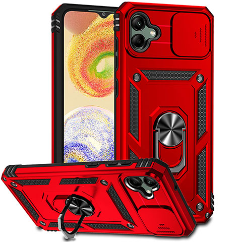 Funda Bumper Silicona y Plastico Mate Carcasa con Magnetico Anillo de dedo Soporte MQ6 para Samsung Galaxy A04 4G Rojo