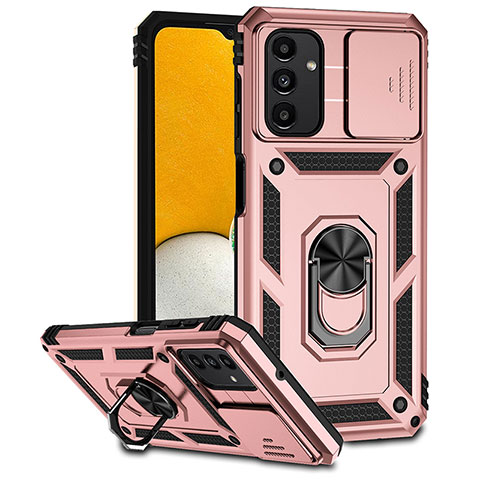 Funda Bumper Silicona y Plastico Mate Carcasa con Magnetico Anillo de dedo Soporte MQ6 para Samsung Galaxy A04s Oro Rosa