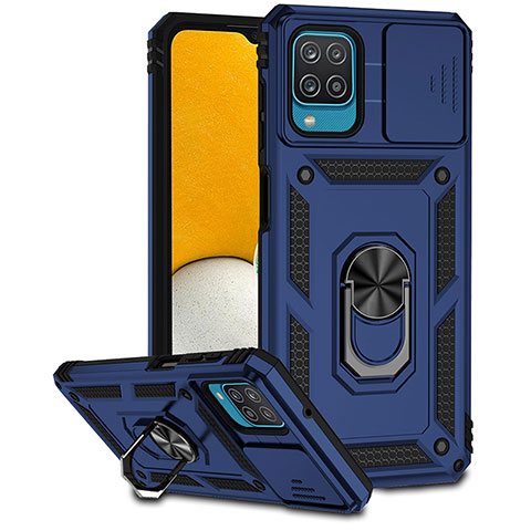 Funda Bumper Silicona y Plastico Mate Carcasa con Magnetico Anillo de dedo Soporte MQ6 para Samsung Galaxy A12 5G Azul