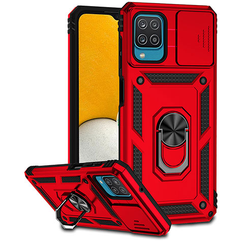 Funda Bumper Silicona y Plastico Mate Carcasa con Magnetico Anillo de dedo Soporte MQ6 para Samsung Galaxy A12 5G Rojo