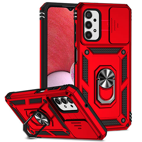 Funda Bumper Silicona y Plastico Mate Carcasa con Magnetico Anillo de dedo Soporte MQ6 para Samsung Galaxy A13 4G Rojo