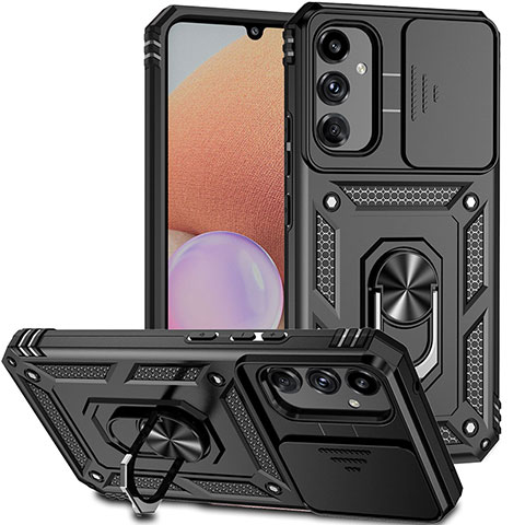 Funda Bumper Silicona y Plastico Mate Carcasa con Magnetico Anillo de dedo Soporte MQ6 para Samsung Galaxy A14 4G Negro