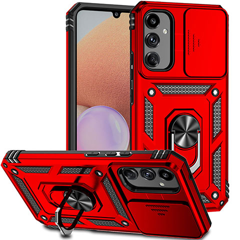 Funda Bumper Silicona y Plastico Mate Carcasa con Magnetico Anillo de dedo Soporte MQ6 para Samsung Galaxy A14 4G Rojo