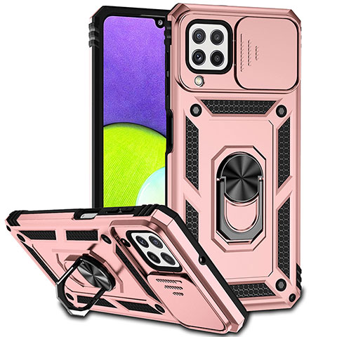 Funda Bumper Silicona y Plastico Mate Carcasa con Magnetico Anillo de dedo Soporte MQ6 para Samsung Galaxy A22 4G Oro Rosa