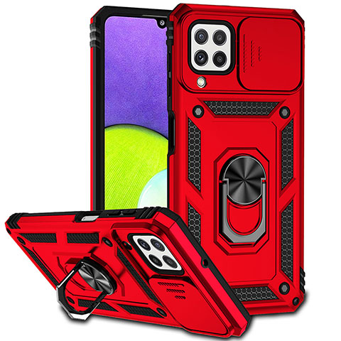 Funda Bumper Silicona y Plastico Mate Carcasa con Magnetico Anillo de dedo Soporte MQ6 para Samsung Galaxy A22 4G Rojo