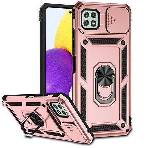 Funda Bumper Silicona y Plastico Mate Carcasa con Magnetico Anillo de dedo Soporte MQ6 para Samsung Galaxy A22 5G Oro Rosa