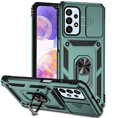 Funda Bumper Silicona y Plastico Mate Carcasa con Magnetico Anillo de dedo Soporte MQ6 para Samsung Galaxy A23 4G Verde