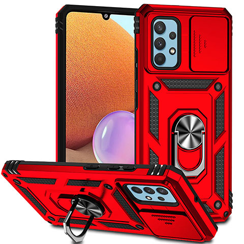 Funda Bumper Silicona y Plastico Mate Carcasa con Magnetico Anillo de dedo Soporte MQ6 para Samsung Galaxy A32 4G Rojo