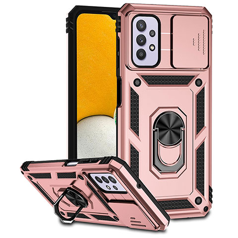 Funda Bumper Silicona y Plastico Mate Carcasa con Magnetico Anillo de dedo Soporte MQ6 para Samsung Galaxy A32 5G Oro Rosa