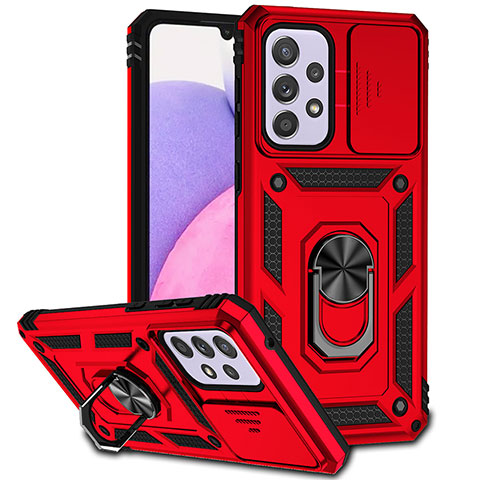 Funda Bumper Silicona y Plastico Mate Carcasa con Magnetico Anillo de dedo Soporte MQ6 para Samsung Galaxy A33 5G Rojo