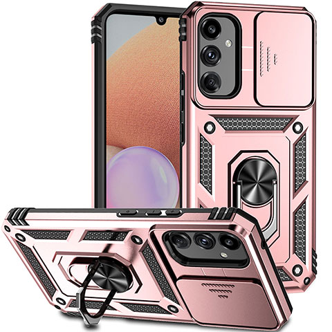 Funda Bumper Silicona y Plastico Mate Carcasa con Magnetico Anillo de dedo Soporte MQ6 para Samsung Galaxy A34 5G Oro Rosa