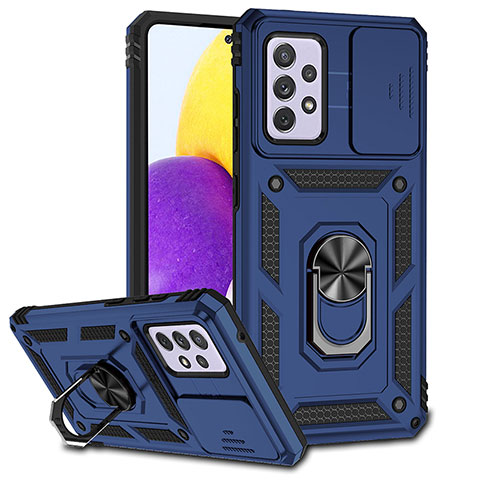 Funda Bumper Silicona y Plastico Mate Carcasa con Magnetico Anillo de dedo Soporte MQ6 para Samsung Galaxy A52 4G Azul