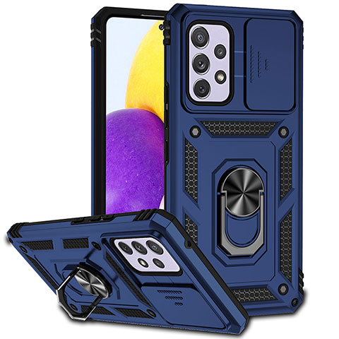 Funda Bumper Silicona y Plastico Mate Carcasa con Magnetico Anillo de dedo Soporte MQ6 para Samsung Galaxy A53 5G Azul